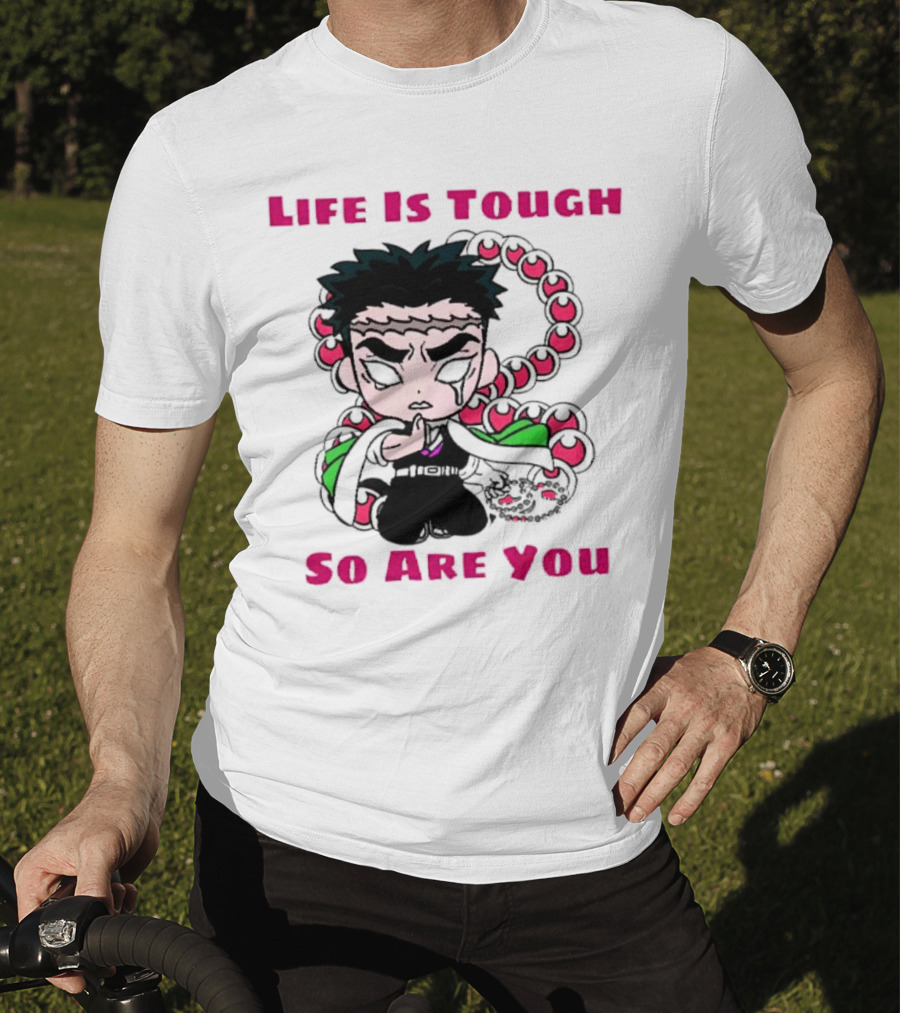 Life Is Tough So Are You Anime Character With Beads And Green Accents T-Shirt