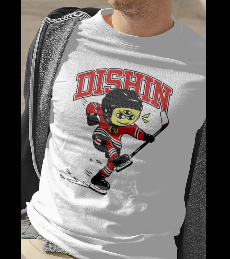 Dishin Chicago Blackhawks Hockey Three-Eyed Mascot T-Shirt
