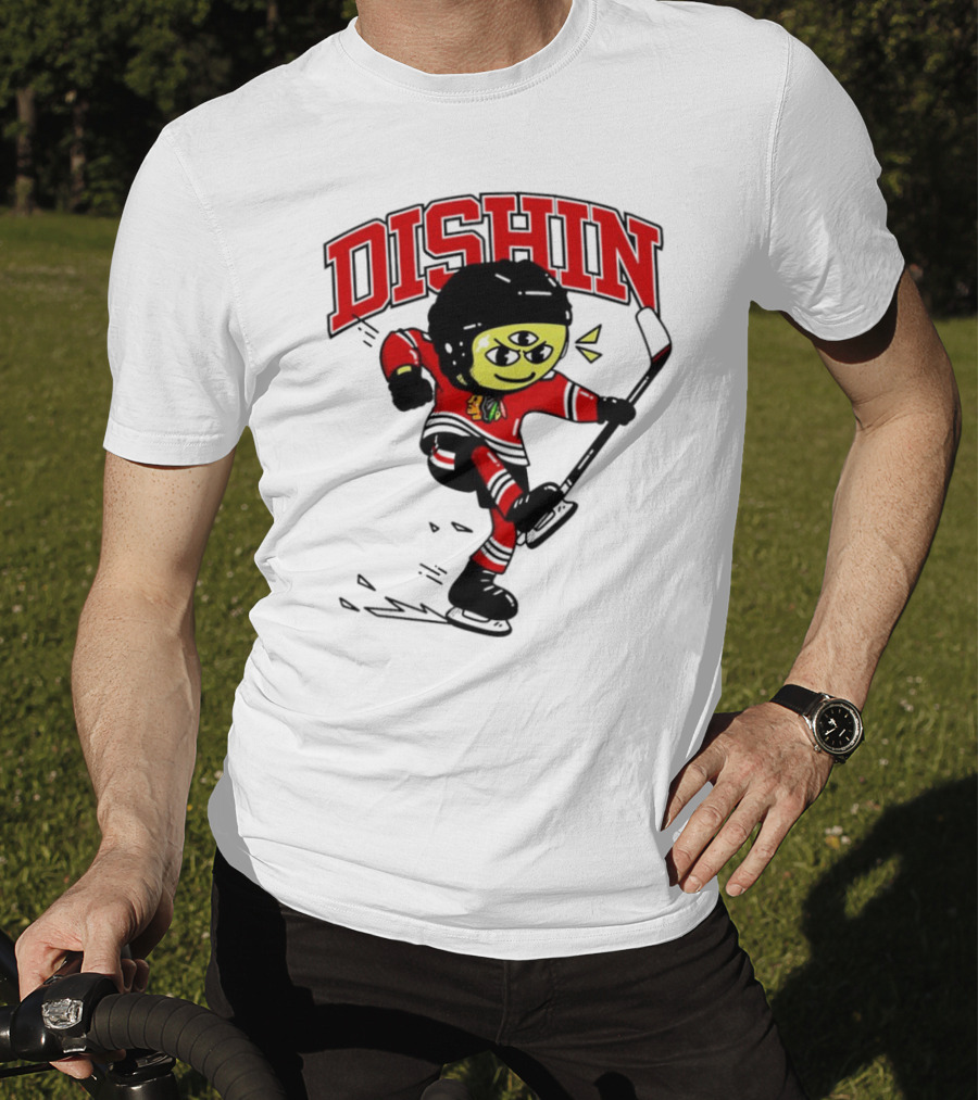 Dishin Chicago Blackhawks Hockey Three-Eyed Mascot T-Shirt