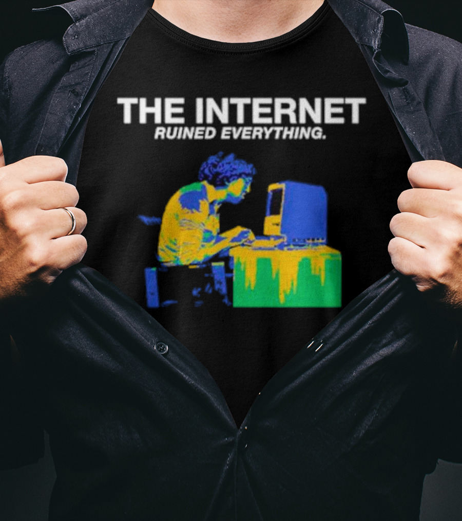 The Internet Ruined Everything Retro Computer Print T-Shirt