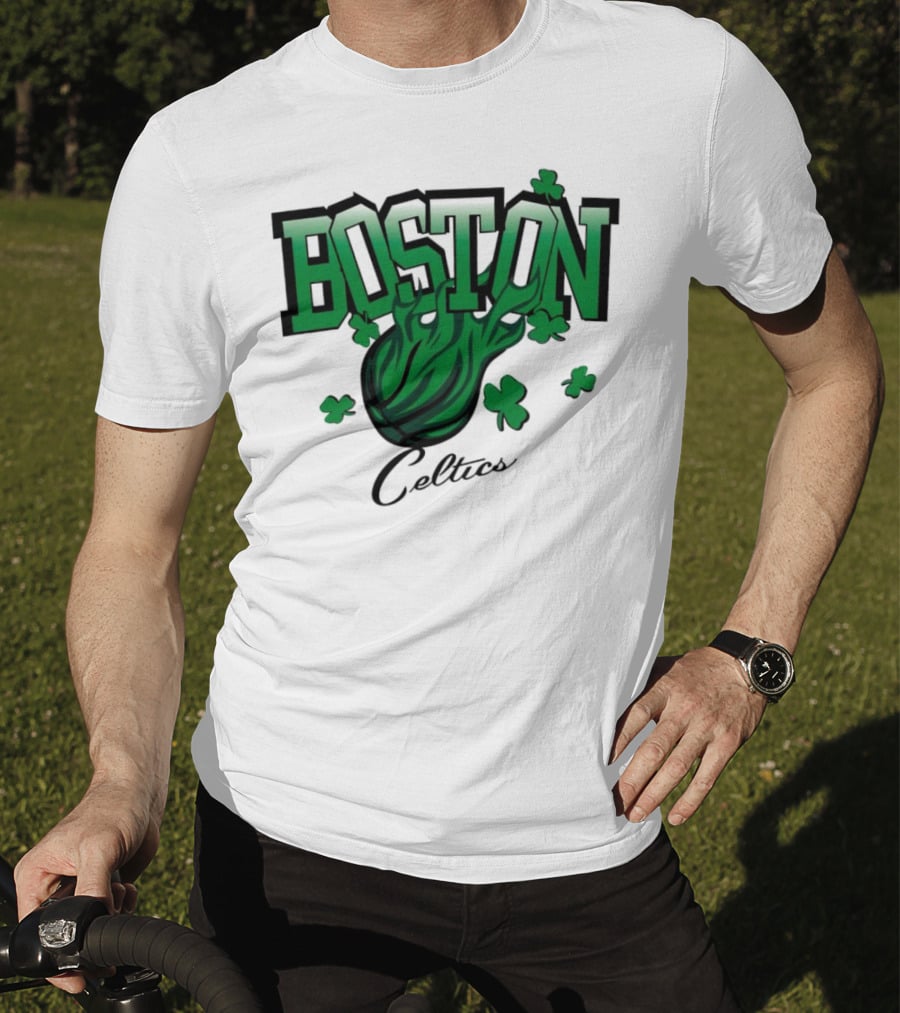 Boston Celtics Vintage Shamrock Basketball Flame T-Shirt