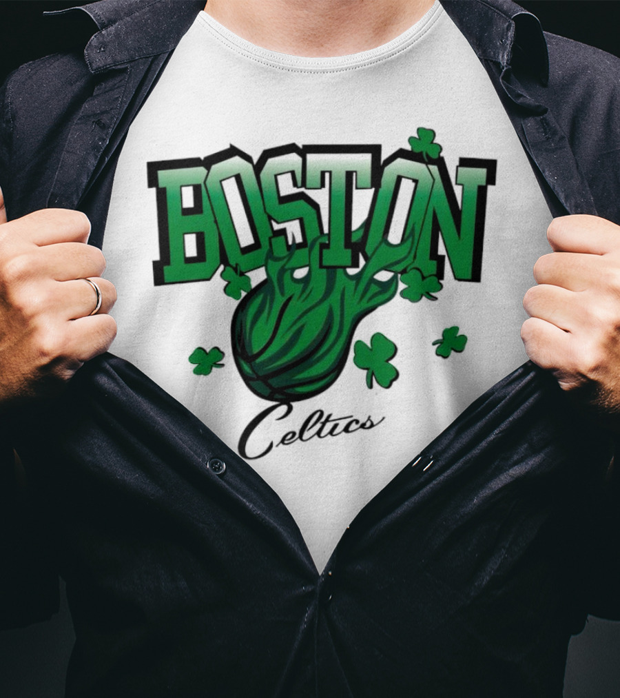 Boston Celtics Vintage Shamrock Basketball Flame T-Shirt