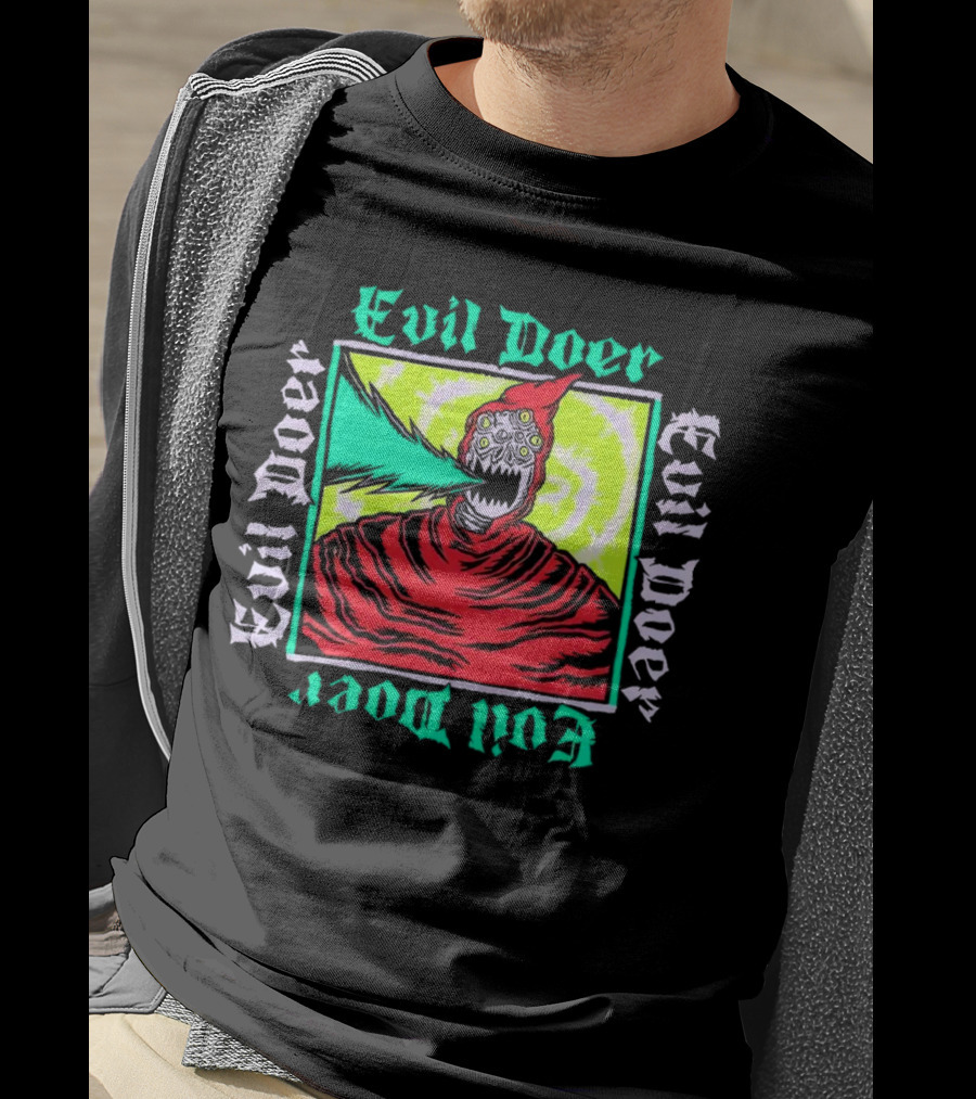 Evil Doer Monster With Fiery Mouth And Multicolored Eyes T-Shirt