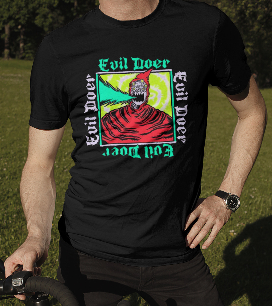 Evil Doer Monster With Fiery Mouth And Multicolored Eyes T-Shirt