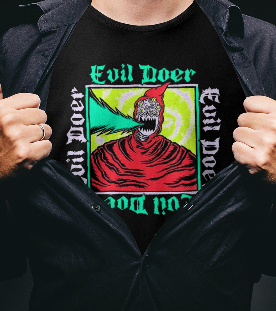 Evil Doer Monster With Fiery Mouth And Multicolored Eyes T-Shirt