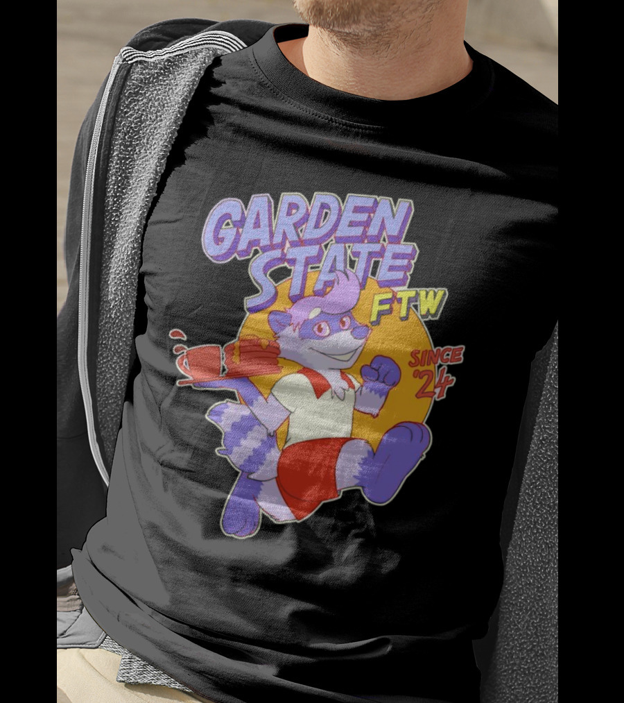 Garden State FTW Since 24 Cartoon Raccoon Serving Pancakes T-Shirt