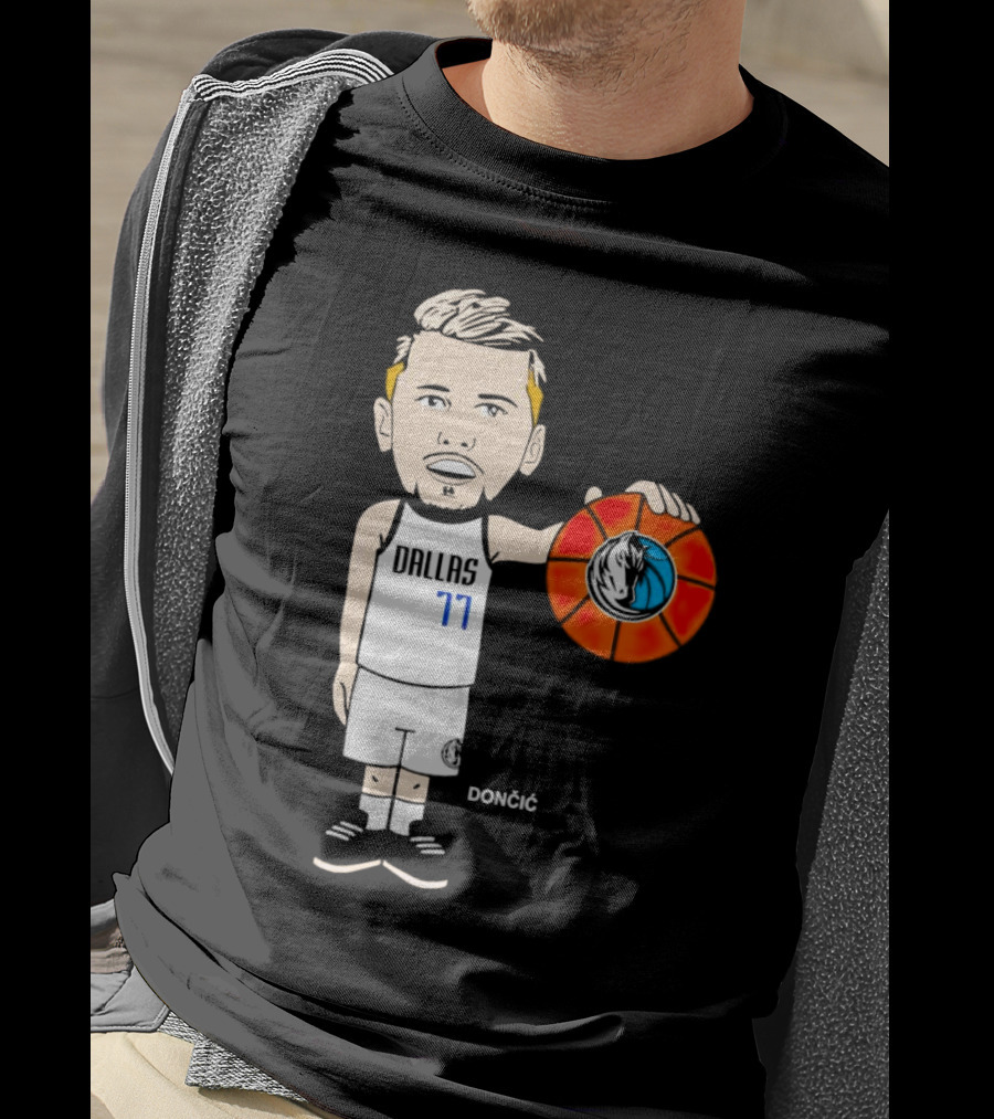 Luka Doncic Dallas Mavericks Cartoon Player Holding Basketball T-Shirt