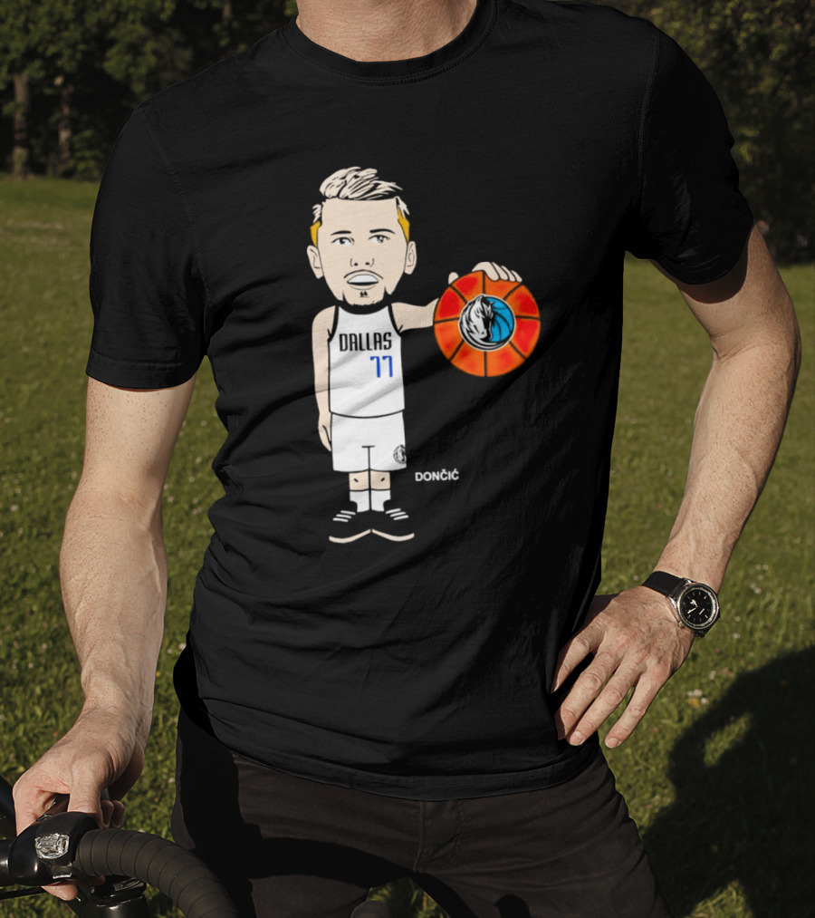 Luka Doncic Dallas Mavericks Cartoon Player Holding Basketball T-Shirt