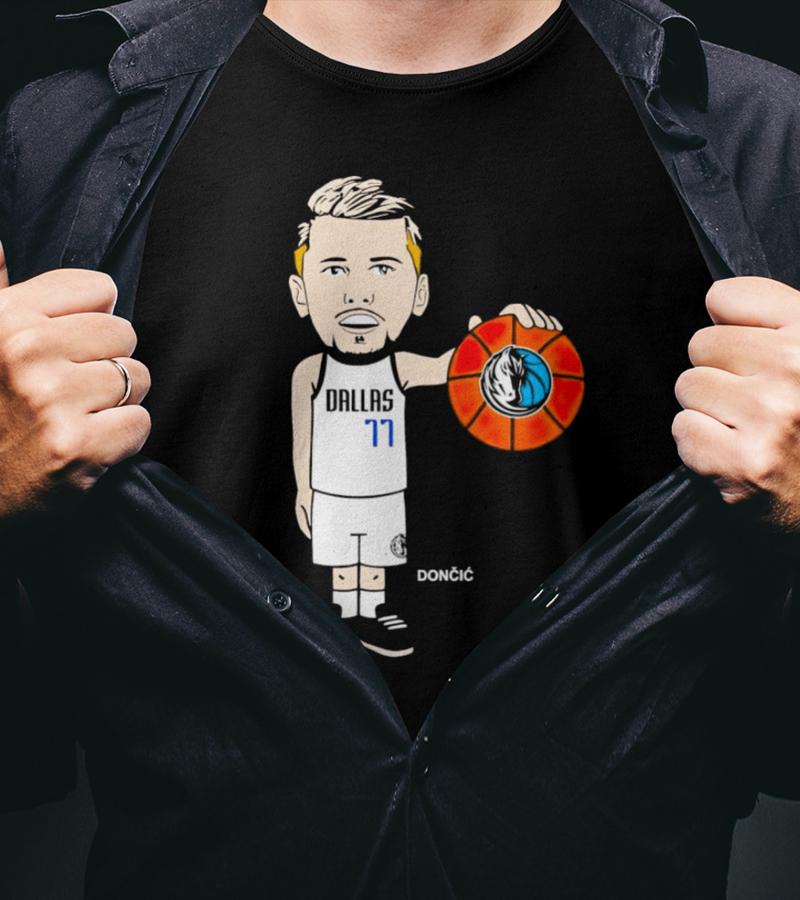 Luka Doncic Dallas Mavericks Cartoon Player Holding Basketball T-Shirt
