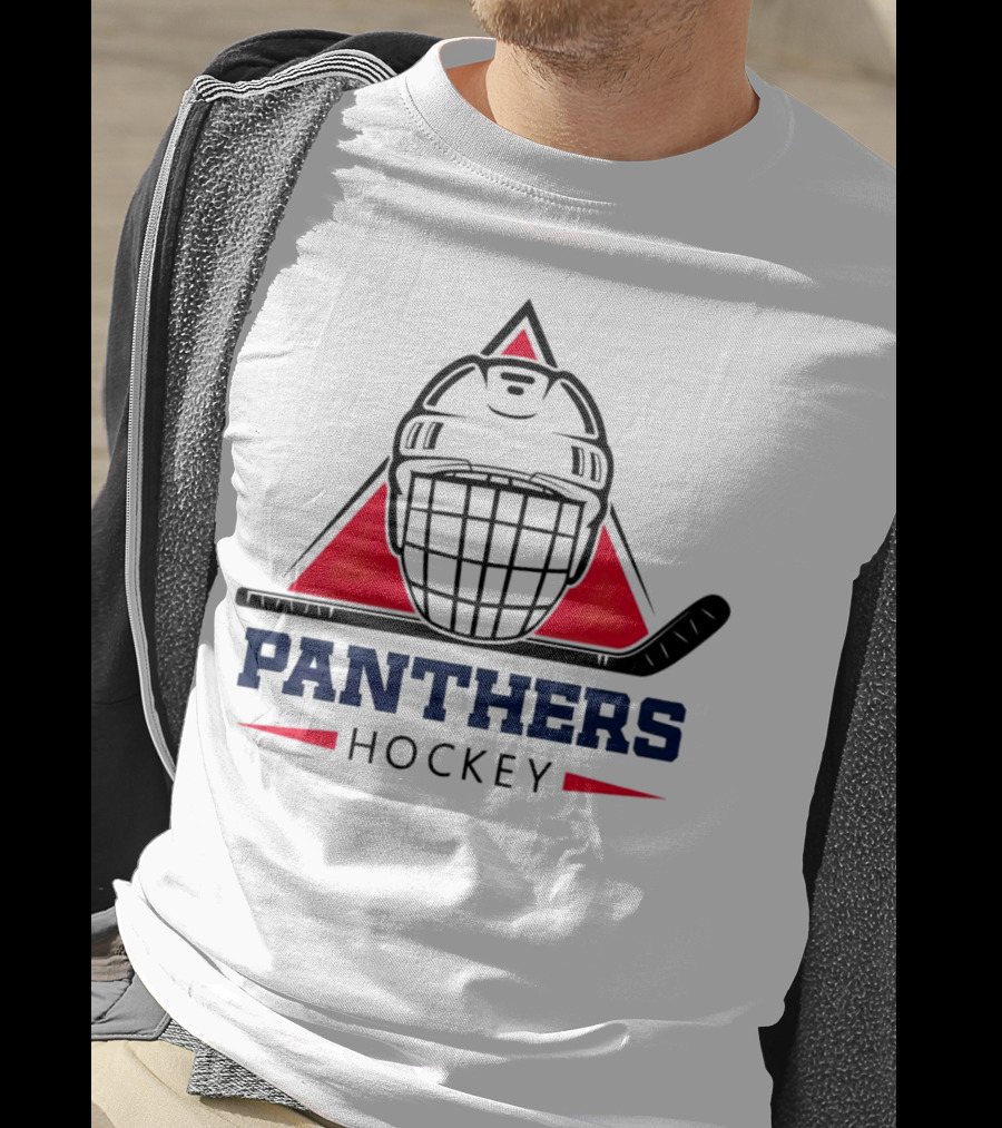 Panthers Hockey Helmet Triangle Background Ice Hockey Stick T-Shirt