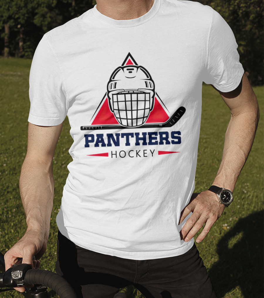 Panthers Hockey Helmet Triangle Background Ice Hockey Stick T-Shirt