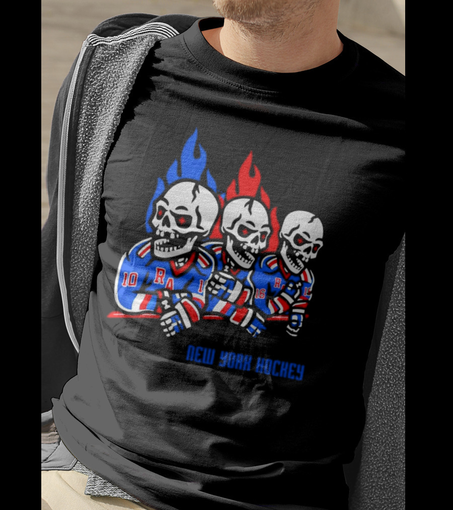 New York Rangers Skeleton Hockey Flames T-Shirt