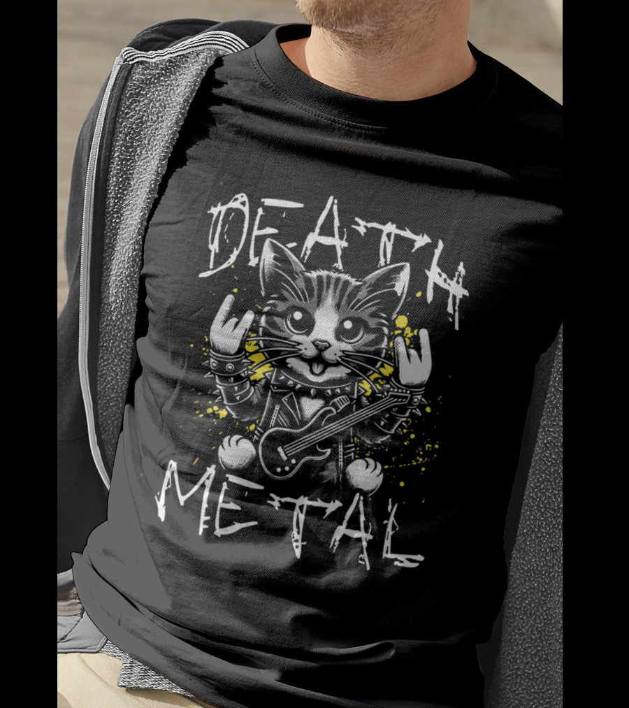 Death Metal Cat Rocking Guitar Cute T-Shirt
