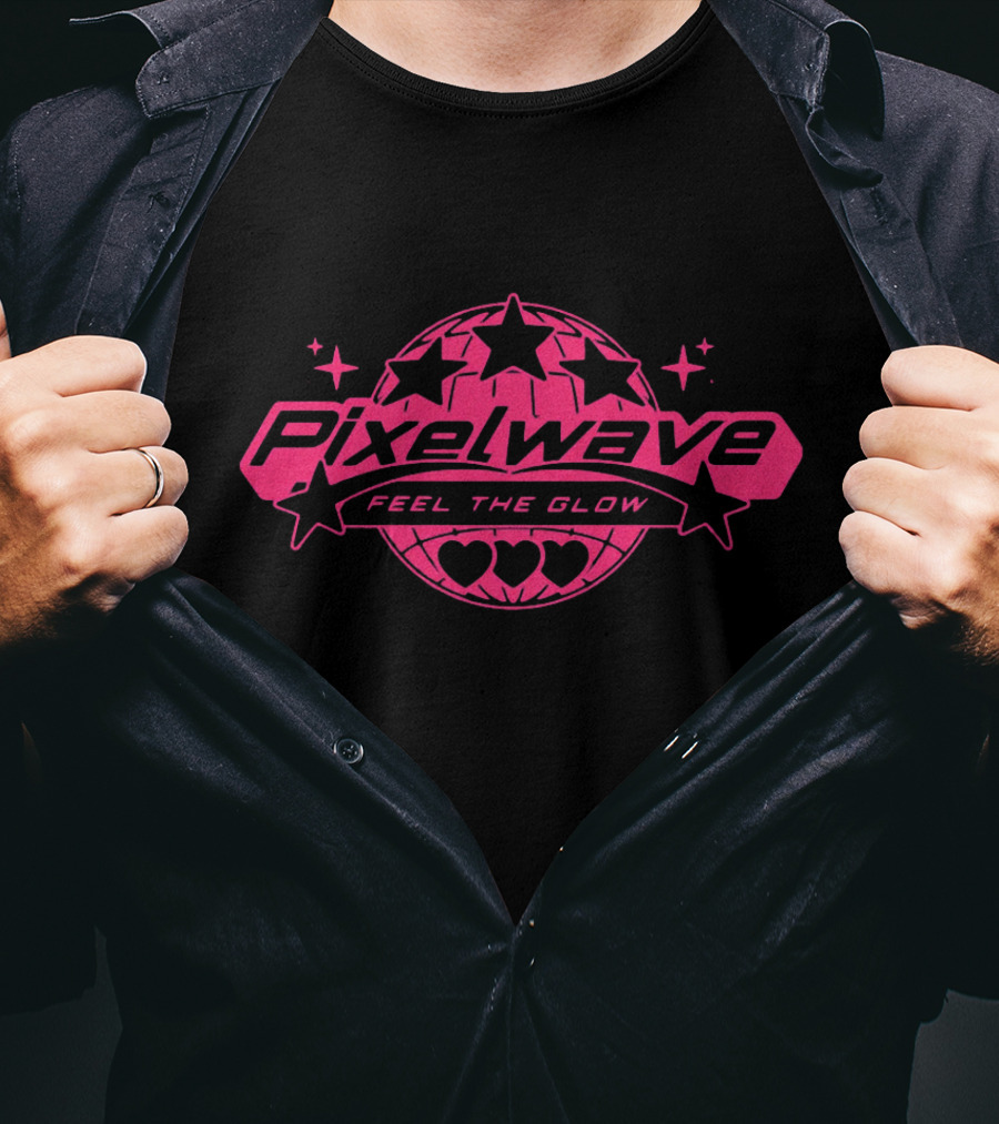 Pixelwave Feel The Glow Retro Stars And Hearts T-Shirt