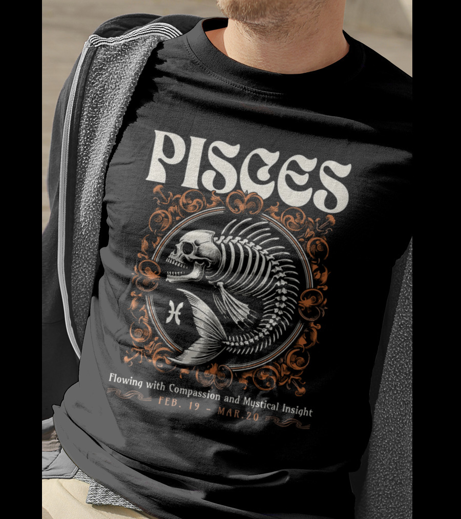 Pisces Skeleton Vintage Flowing With Compassion And Mystical Insight Feb. 19 - Mar. 20 T-Shirt