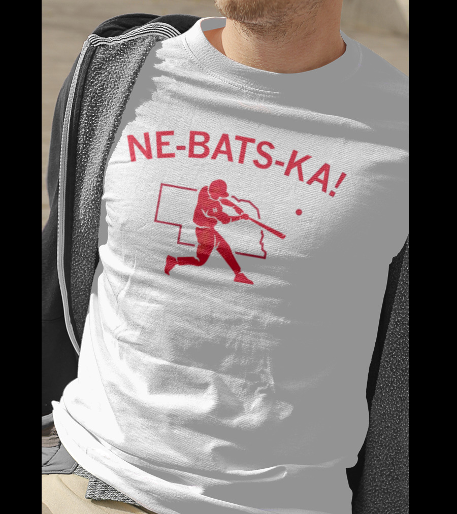 Nebraska Cornhuskers NE-BATS-KA Baseball Player Nebraska Outline T-Shirt