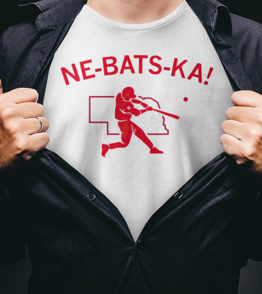 Nebraska Cornhuskers NE-BATS-KA Baseball Player Nebraska Outline T-Shirt