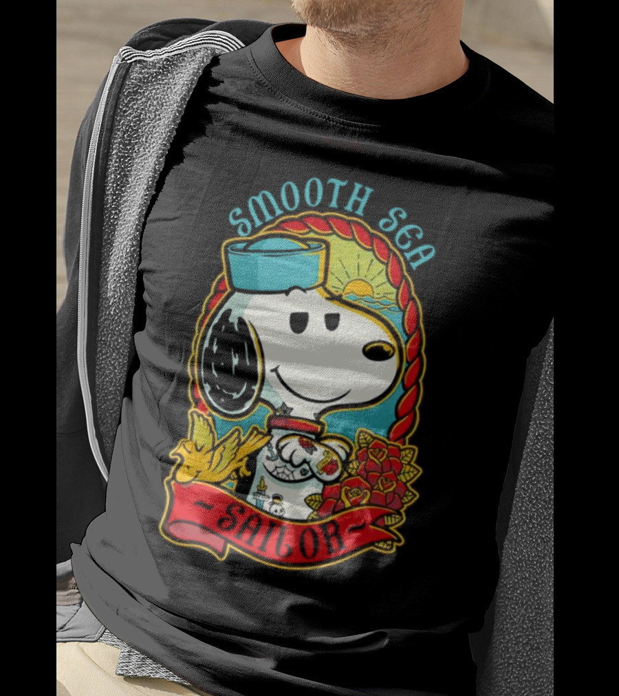 Smooth Sea Sailor Snoopy Woodstock Tattoo Motif T-Shirt