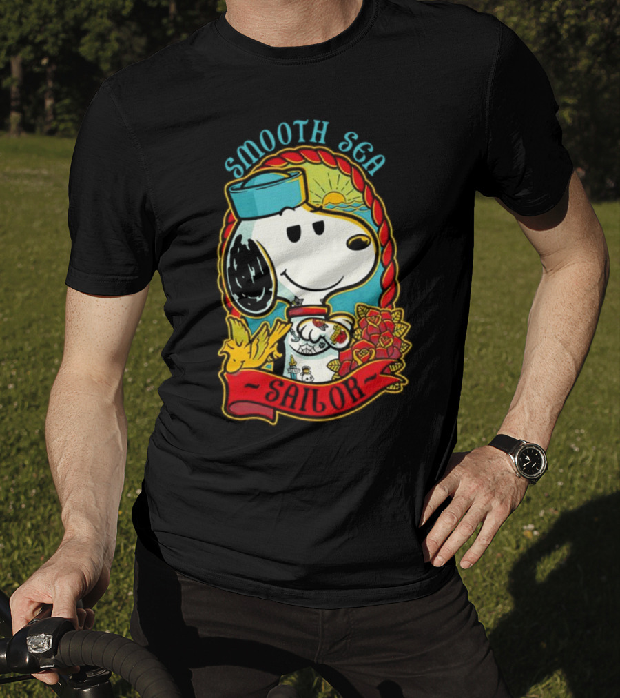 Smooth Sea Sailor Snoopy Woodstock Tattoo Motif T-Shirt