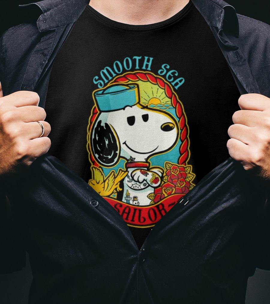 Smooth Sea Sailor Snoopy Woodstock Tattoo Motif T-Shirt