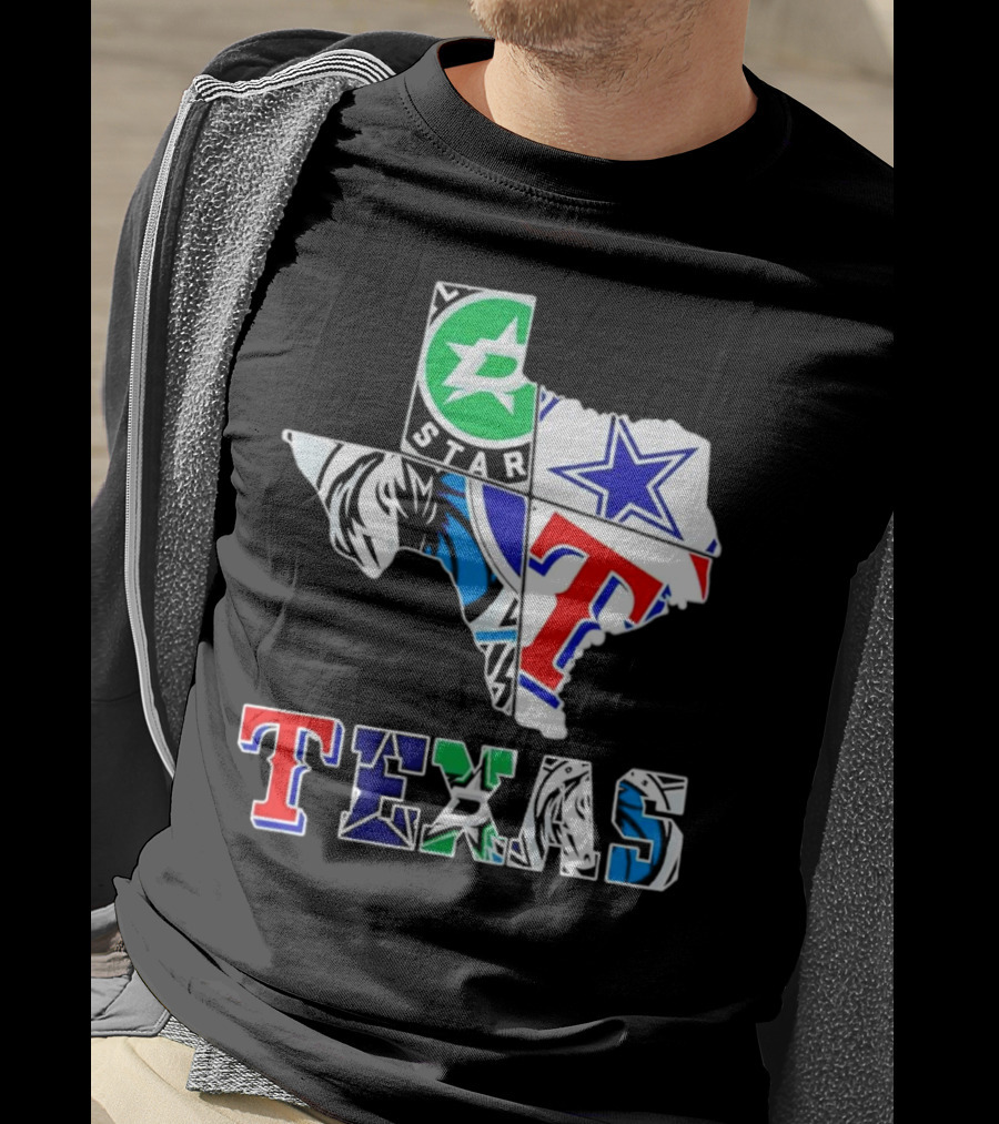 Dallas Hockey Cowboys Rangers Mavericks Texas Map T-Shirt