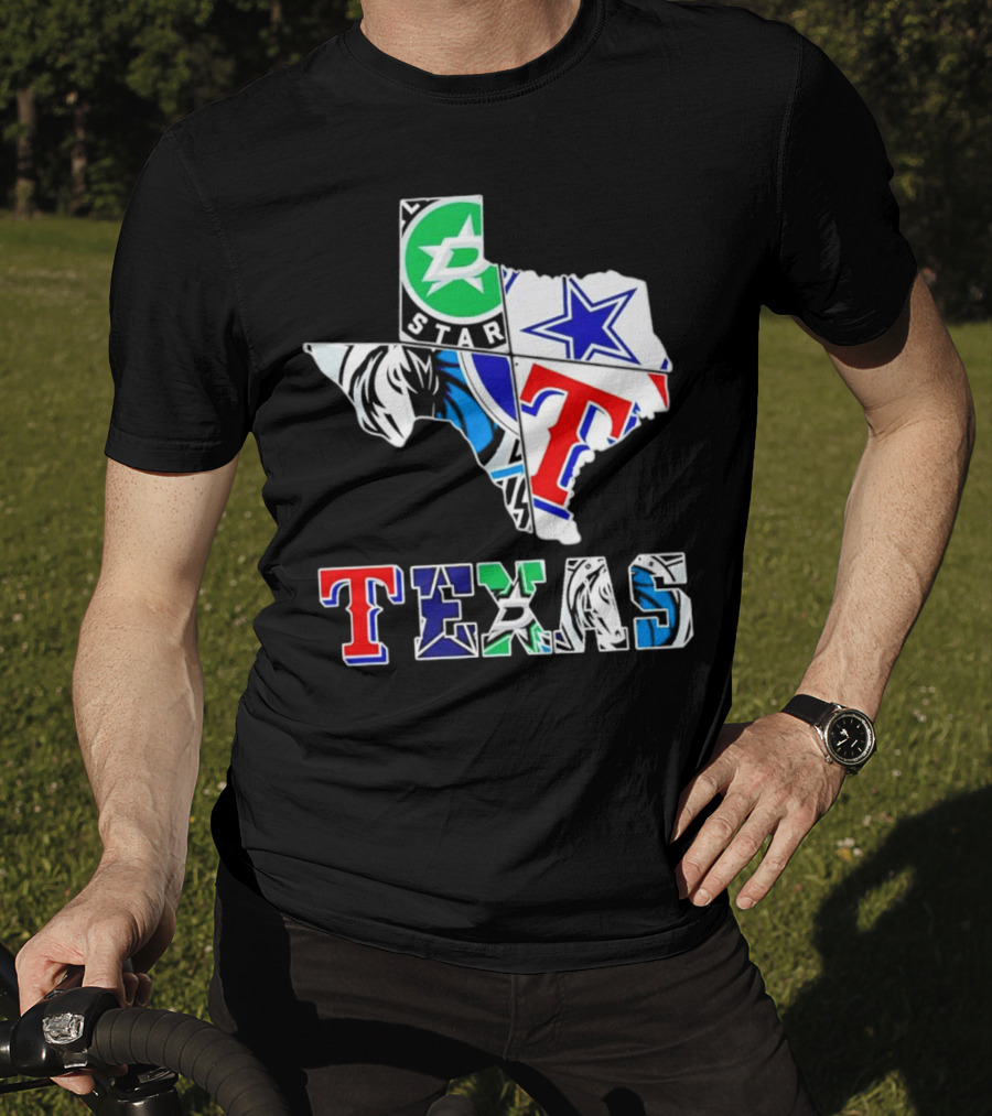 Dallas Hockey Cowboys Rangers Mavericks Texas Map T-Shirt