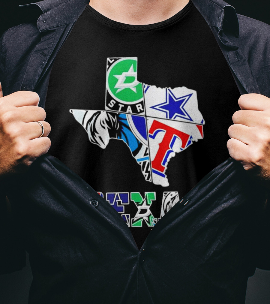 Dallas Hockey Cowboys Rangers Mavericks Texas Map T-Shirt