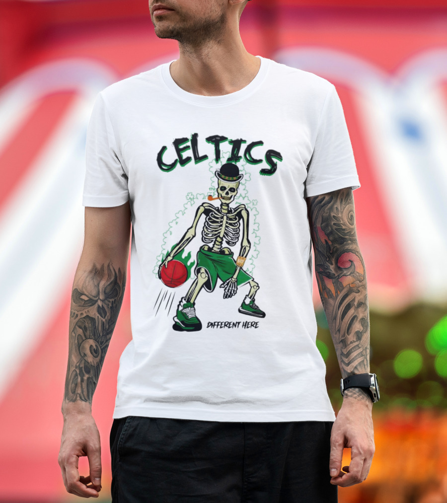 Celtics Skeleton Dribbling Basketball Different Here T-Shirt