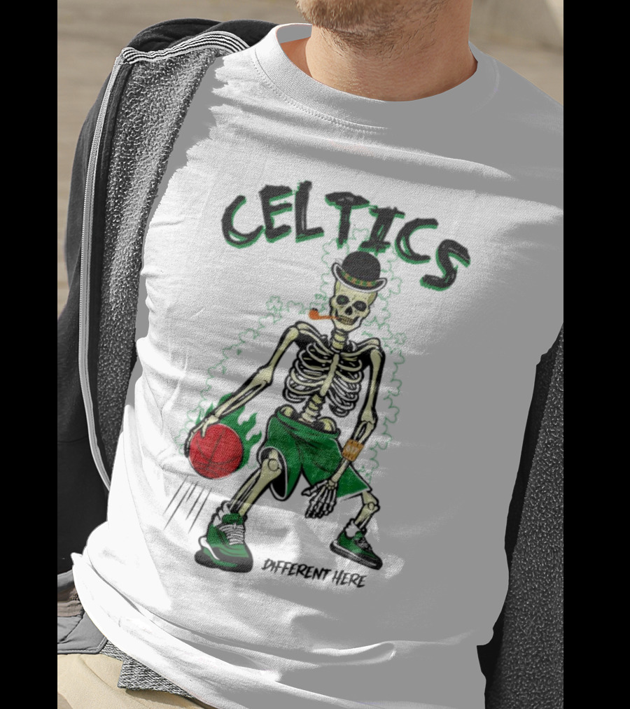 Celtics Skeleton Dribbling Basketball Different Here T-Shirt