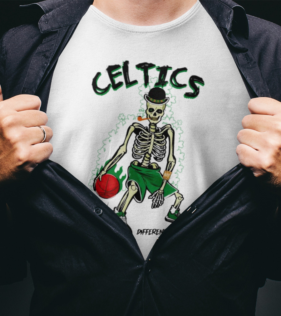 Celtics Skeleton Dribbling Basketball Different Here T-Shirt