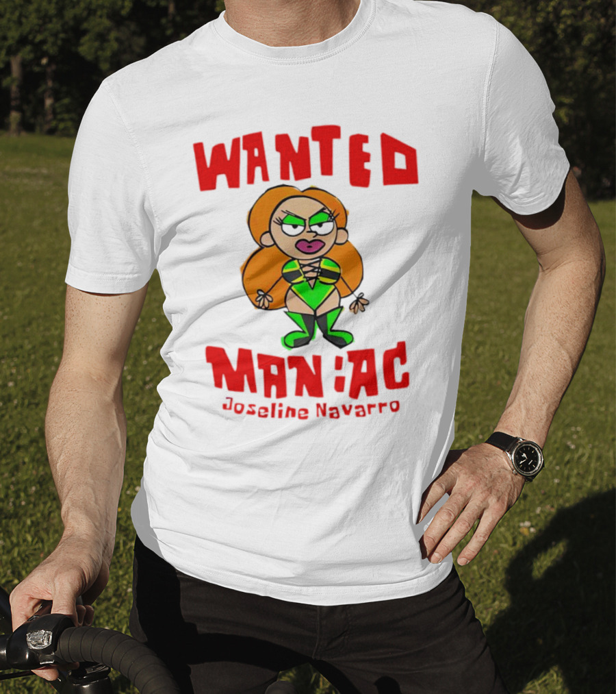 Wanted Maniac Joseline Navarro Cartoon Character In Green T-Shirt
