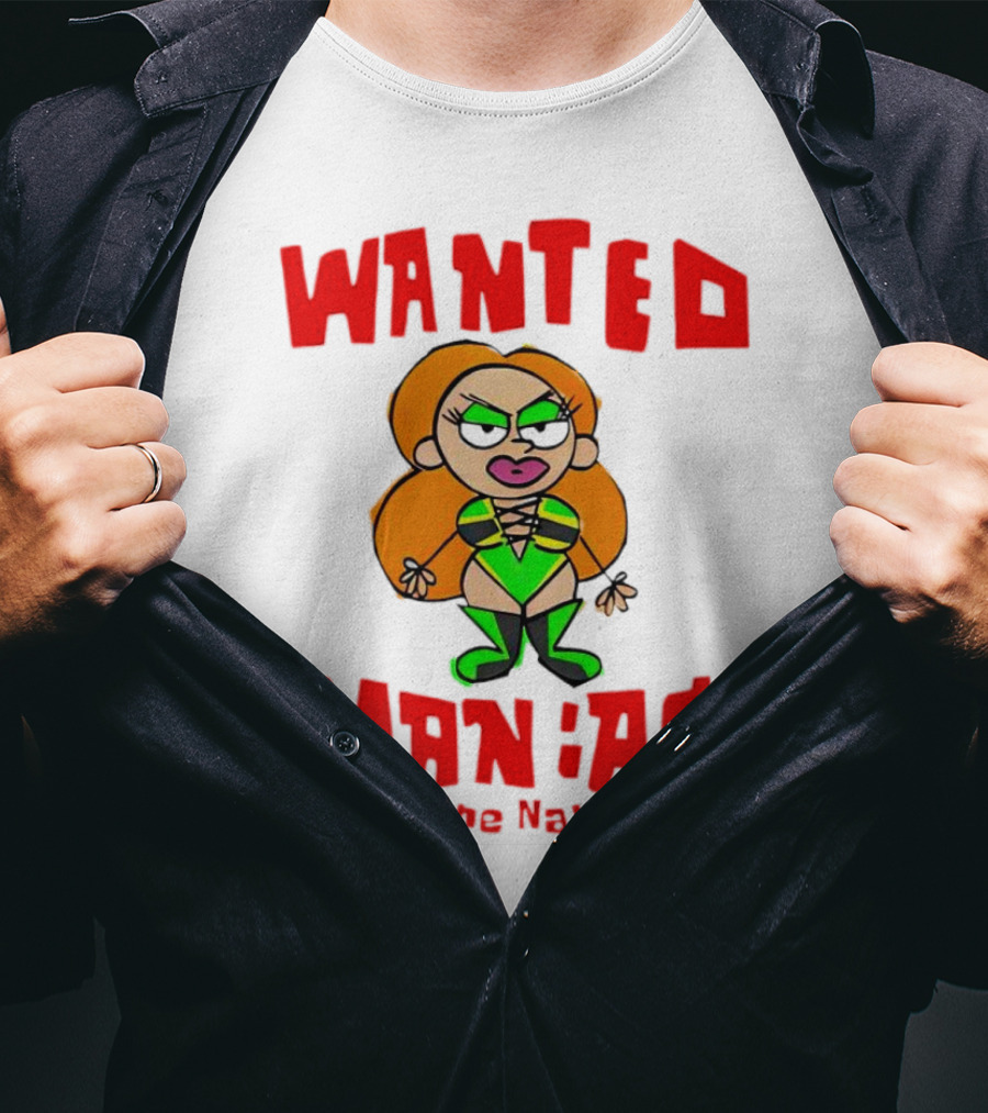 Wanted Maniac Joseline Navarro Cartoon Character In Green T-Shirt