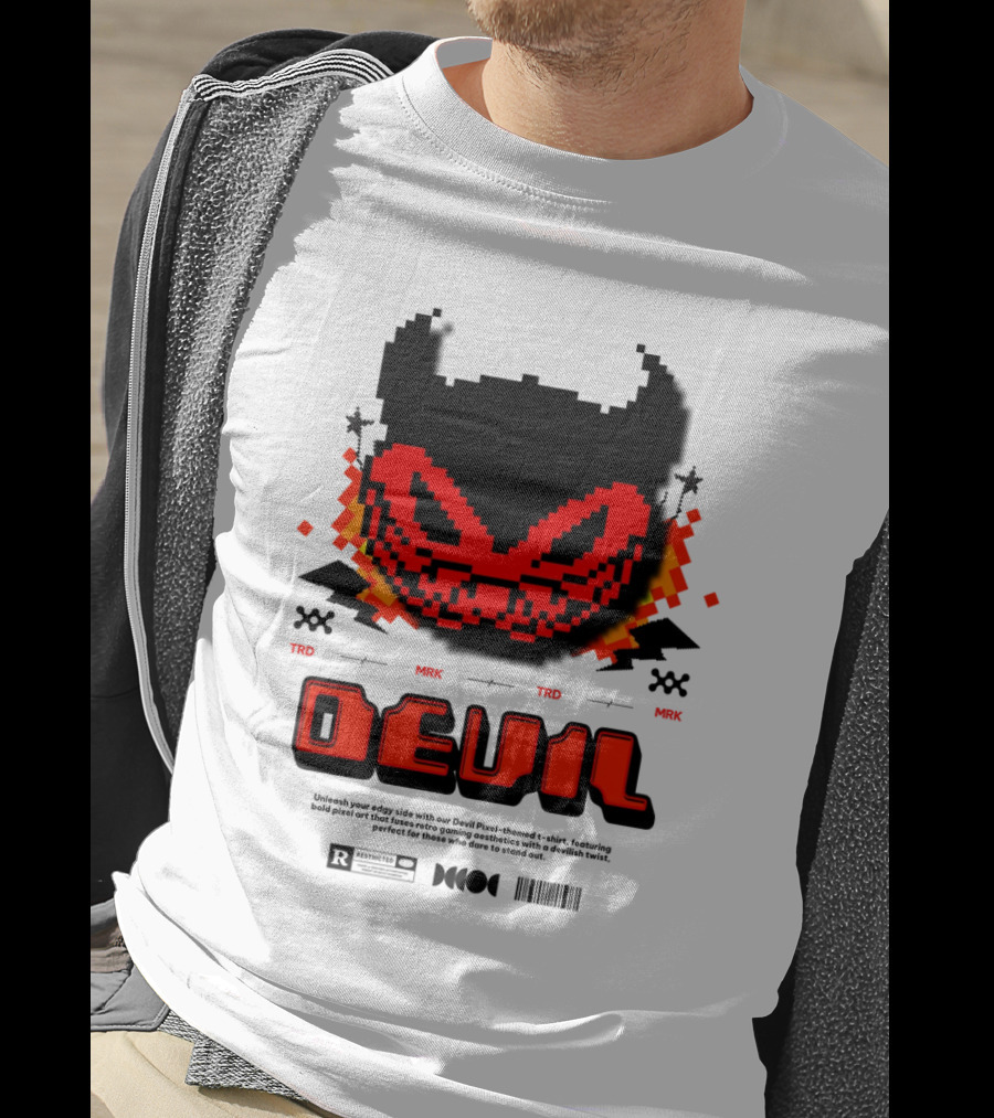 Devil Pixels Trd Mrk Retro Pixel Art Face T-Shirt