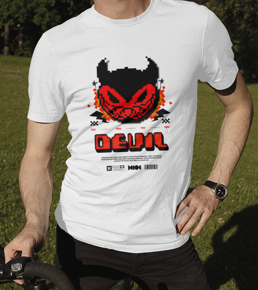 Devil Pixels Trd Mrk Retro Pixel Art Face T-Shirt