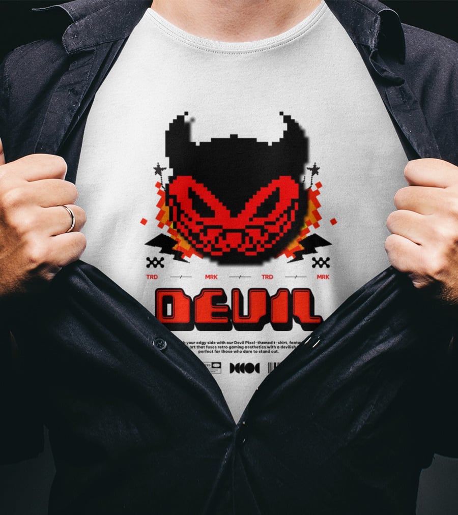 Devil Pixels Trd Mrk Retro Pixel Art Face T-Shirt