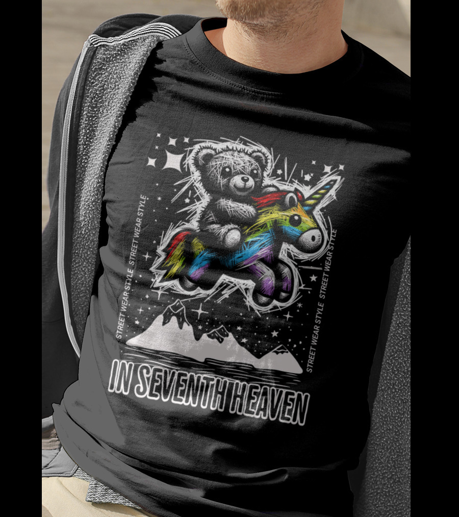 STREET WEAR STYLE Teddy And Rainbow Unicorn Adventure In Seventh Heaven T-Shirt