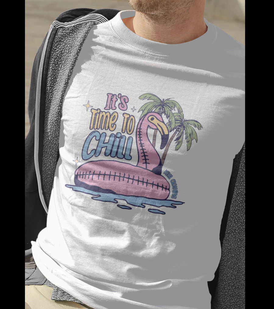 It's Time To Chill Flamingo Palm Trees Ocean Keith Owings T-Shirt