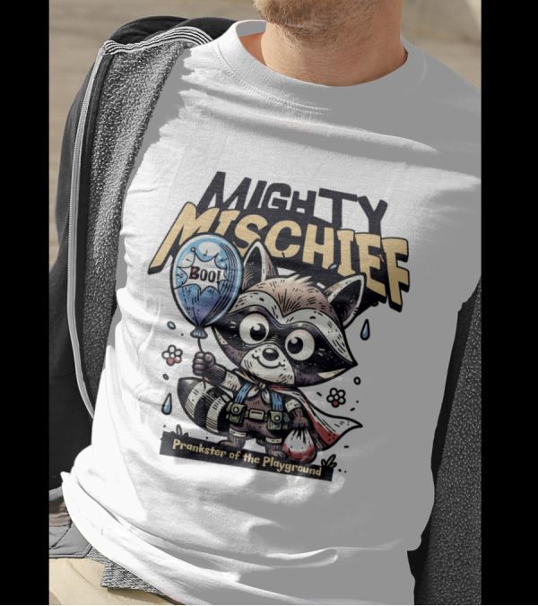 Mighty Mischief Raccoon With Balloon Prankster Of The Playground T-Shirt