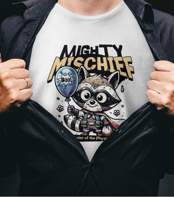 Mighty Mischief Raccoon With Balloon Prankster Of The Playground T-Shirt