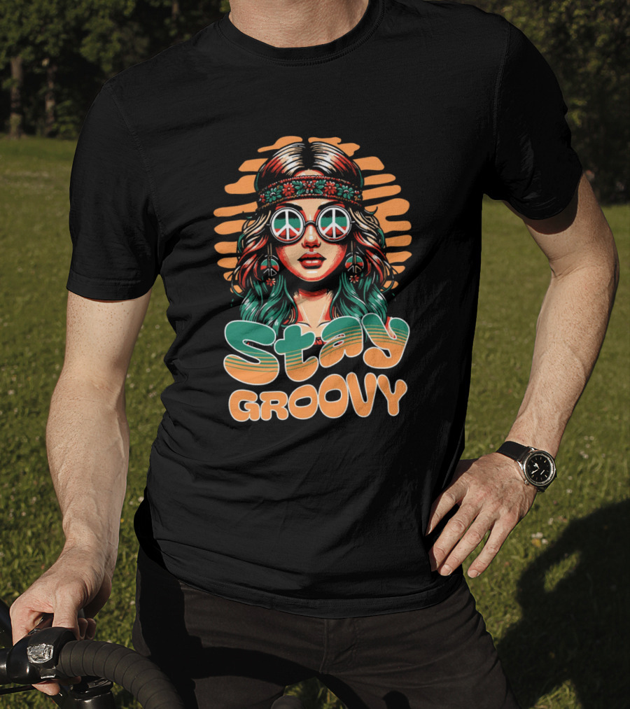 Stay Groovy Retro Hippie Peace Sign Glasses T-Shirt