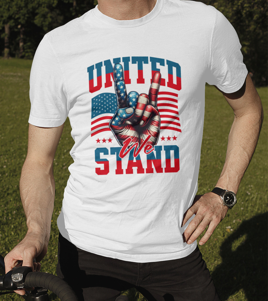 United We Stand American Flag Hand Gesture T-Shirt