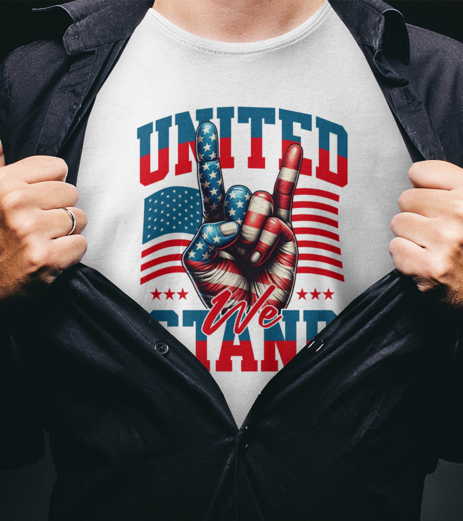 United We Stand American Flag Hand Gesture T-Shirt