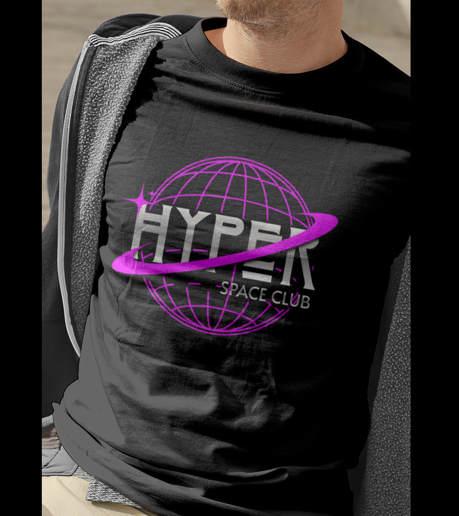 HYPER Space Club Vibrant Y2K Branding T-Shirt