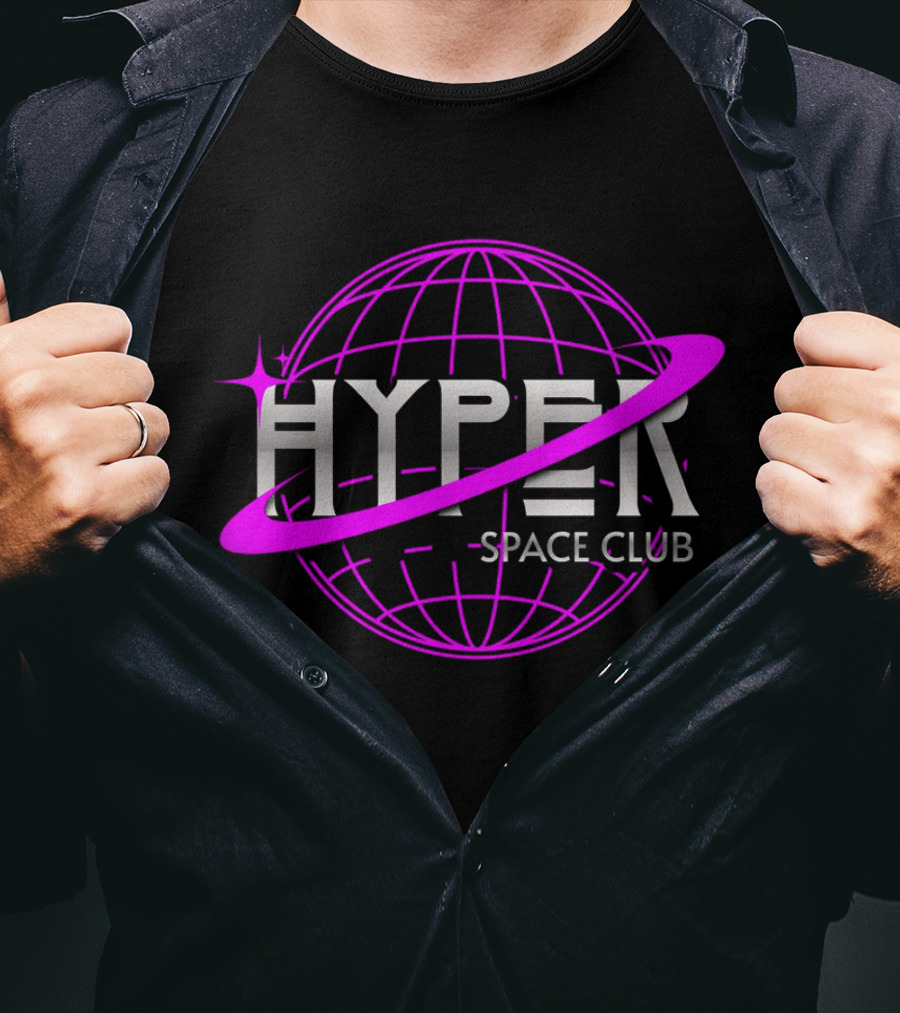 HYPER Space Club Vibrant Y2K Branding T-Shirt
