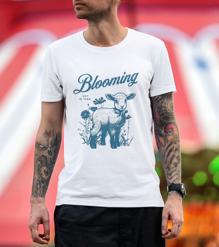 Blooming Est. In 1982 Vintage Style Lamb With Flowers T-Shirt