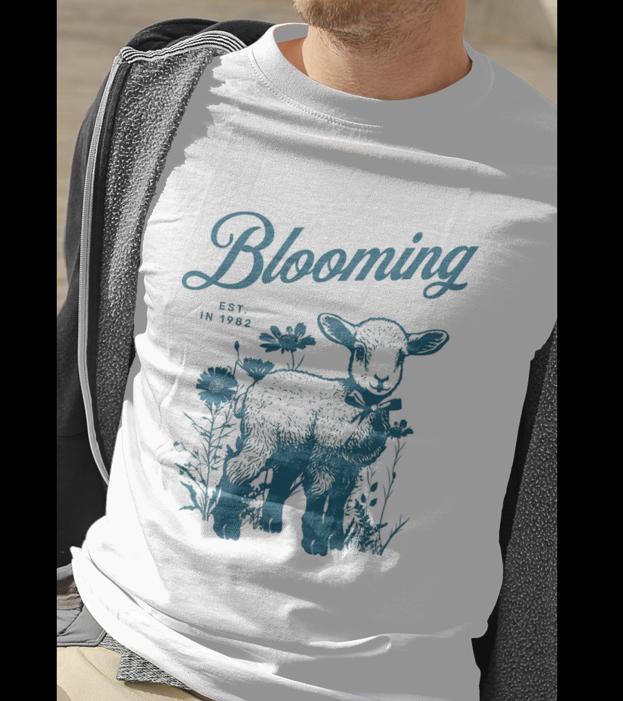 Blooming Est. In 1982 Vintage Style Lamb With Flowers T-Shirt