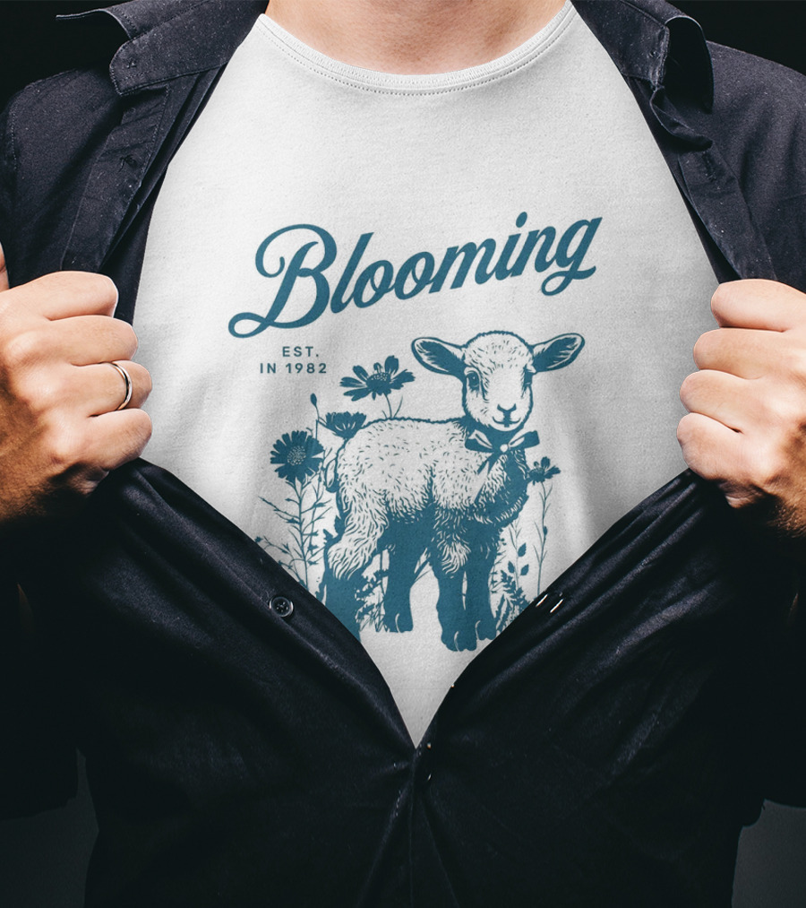 Blooming Est. In 1982 Vintage Style Lamb With Flowers T-Shirt