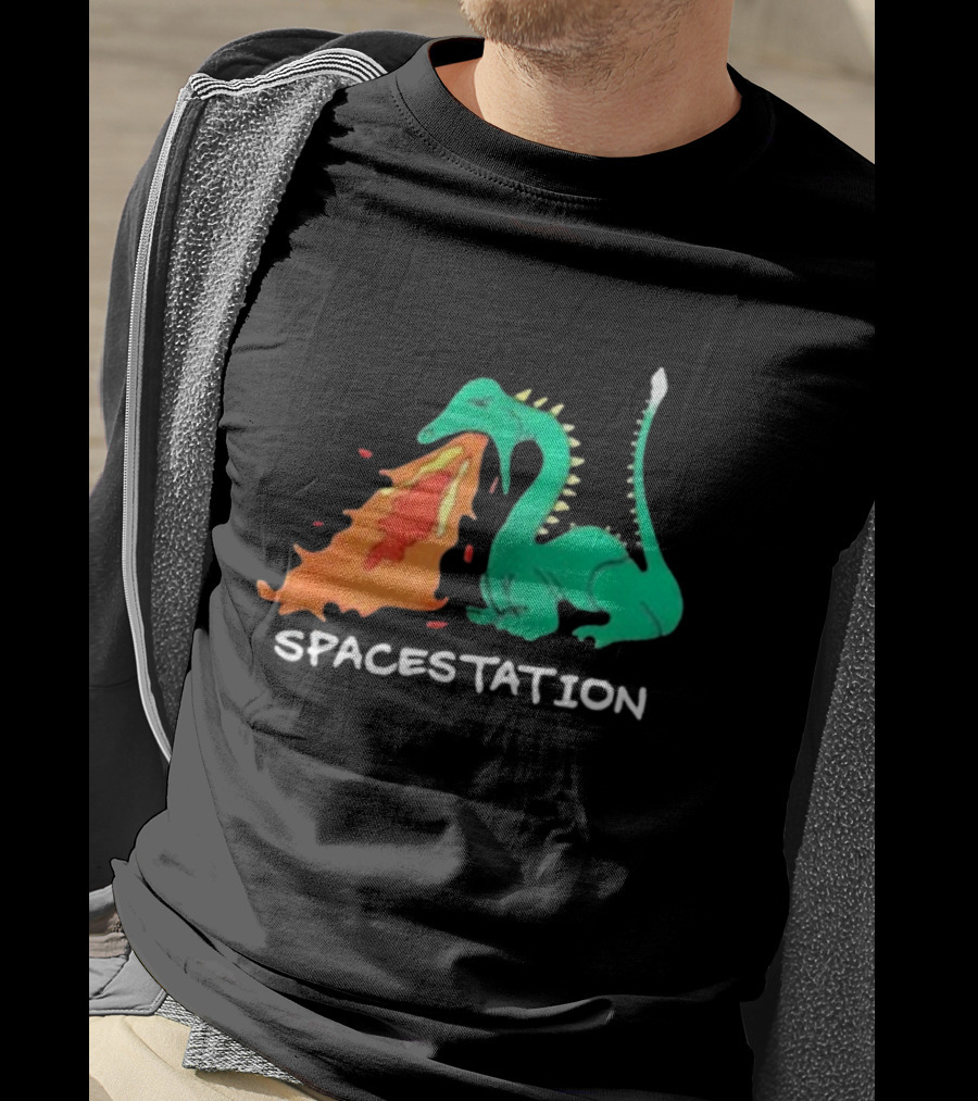 Spacestation Dragon Breathing Fire Gaming T-Shirt