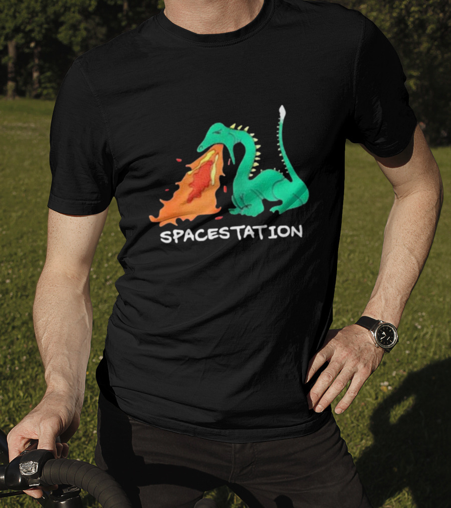 Spacestation Dragon Breathing Fire Gaming T-Shirt