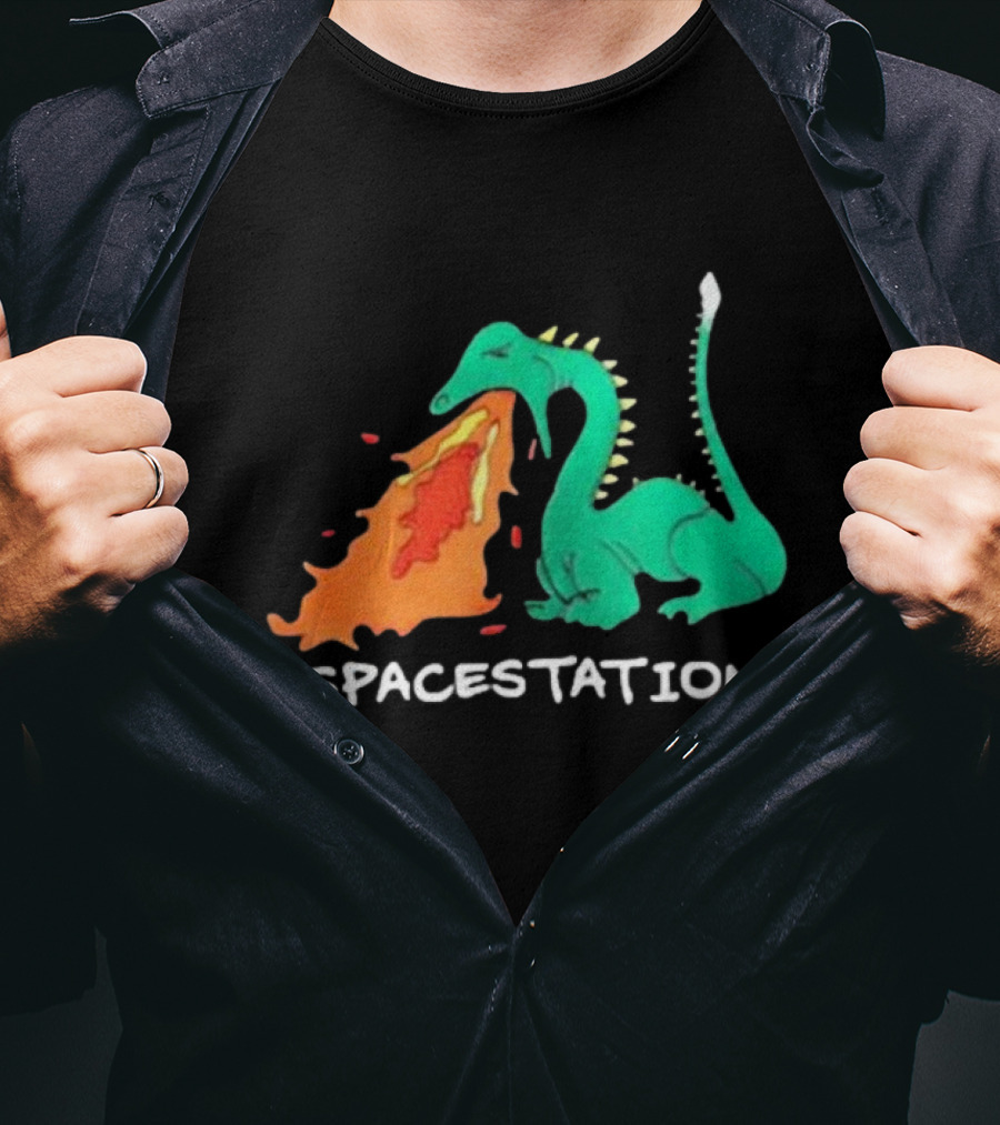 Spacestation Dragon Breathing Fire Gaming T-Shirt
